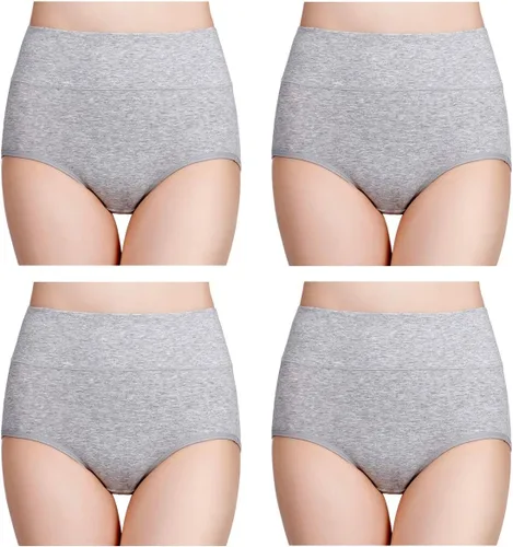 Vista 19 de wirarpa Ropa interior de algodón para mujer, de cintura alta, cobertura completa, paquete de 4 unidades (talla regular y grande)