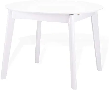Vista 7 de Yumiko - Juego de 6 sillas de comedor y mesa redonda extensible, de madera maciza moderna con asiento acolchado, color blanco con cojín gris claro