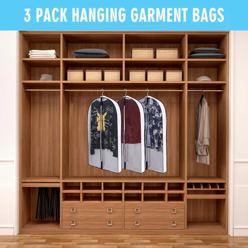 Vista 19 de Bolsas de ropa de 50 pulgadas para colgar ropa, fundas transparentes a prueba de trajes con refuerzos de 4 pulgadas para almacenamiento en armario