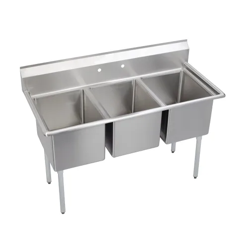 Vista 12 de Elkay Foodservice Fregadero de 3 compartimentos, OA de 58.5 x 29.75 pulgadas, altura de trabajo de 36 pulgadas, cuenco de 18 x 24 pulgadas, 14