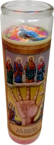 Vista 6 de Un perfumado Veladora,La Mano poderosa, Vaso Grande 14 oz veladora novenaria con poderosa oración al reverso (Inglés)