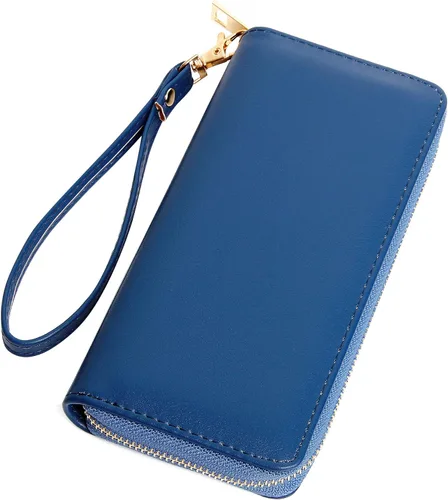 Vista 8 de VOCUS Cartera de mujer con bloqueo RFID de cuero PU con cremallera alrededor, gran cartera de viaje larga, con tarjetero y tira para la muñeca Marrón