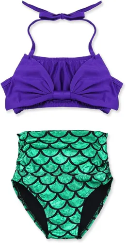Vista 3 de Traje de baño de sirena para niños y niñas, 2 piezas, con parte inferior escalada, traje de baño de playa
