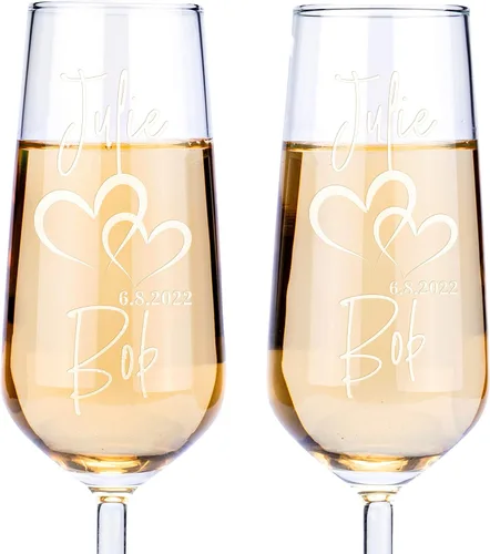 Vista 14 de Copas de champán personalizadas para boda, copas de brindis Love Birds para novia y novio, juego de 2