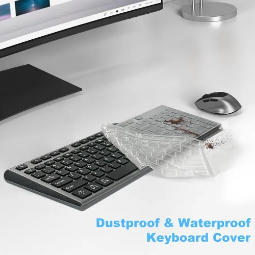 Vista 7 de FENIFOX - Teclado y mouse inalámbricos recargables, con teclado numérico, color gris Quiet Silent, Slim Thin Flat Low Profile Soft Key, USB C