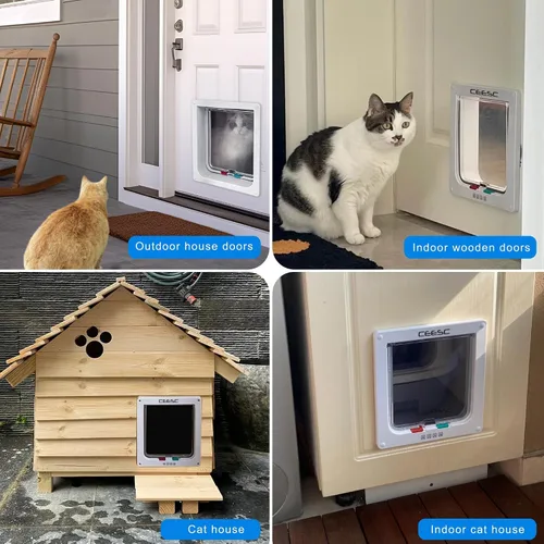 Vista 3 de CEESC Puerta magnética con solapa para gatos con cerradura de 4 vías para gatos, gatitos y gatitos, 3 tamaños y 2 opciones