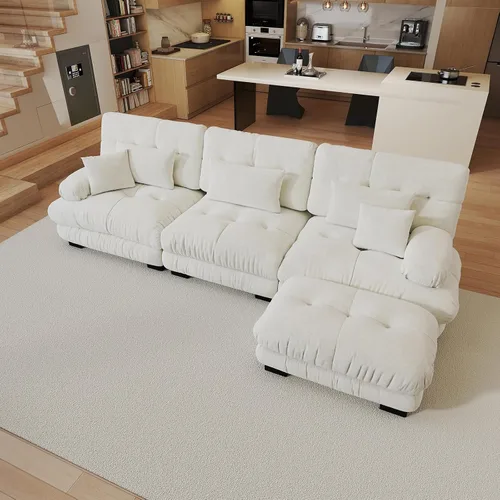 Vista 27 de Sofá modular de gran tamaño de 94 pulgadas, sofás seccionales grandes de color beige y blanco para sala de estar, juego de sofá de terciopelo, sofás