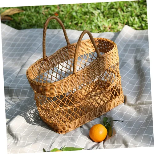 Vista 7 de Cesta tejida para comestibles Cesta de picnic Cesta de frutas portátil Suministros diarios