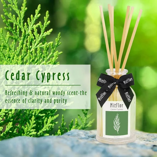 Vista 2 de MitFlor - Difusor de habitación, juego de difusor de varillas de ciprés de cedro con varillas de ratán natural, aromas refrescantes y limpios