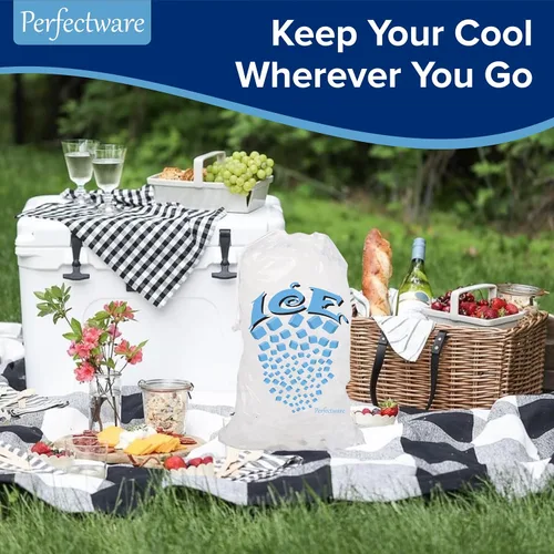 Vista 5 de Perfectware - Bolsas de hielo con cordón de 5 libras con asa de hilo de algodón - Paquete de 50