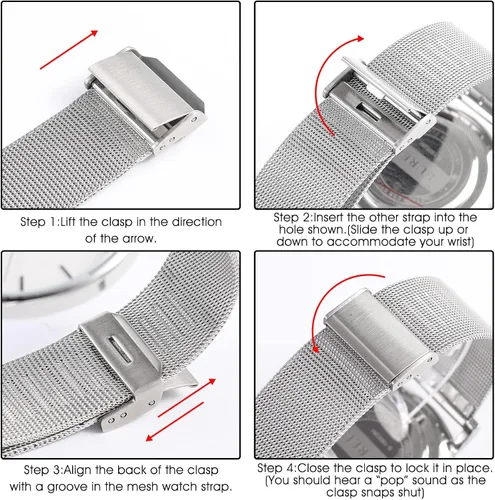 Vista 4 de BUREI - Reloj de pulsera analógico para hombre con fecha, extensible de malla de acero inoxidable