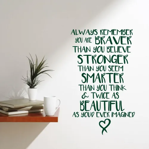 Vista 7 de Adhesivo de pared inspirador con cita de vinilo Always Remember You are Braver, Stronger, Smarter Adhesivo decorativo para dormitorio de mujeres