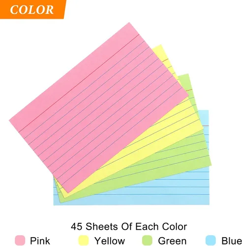 Vista 3 de Tarjetas de índice de color Tamaki 3 x 5 Tarjetas de notas rayadas Tarjetas flash para estudiar, tarjetas de índice rayadas para el hogar