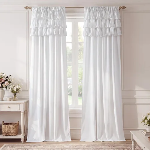 Vista 10 de NICETOWN Cortinas blancas Shabby Chic de 63 pulgadas de largo para habitación de niños, bolsillo para barra de privacidad con filtro de luz suave