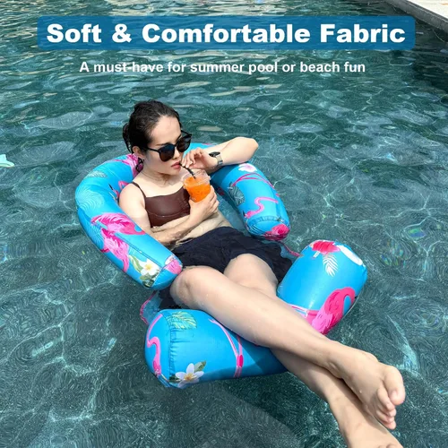 Vista 3 de Paquete de 2 flotadores de piscina para adultos, tumbona flotante de piscina con reposabrazaderas, silla flotante para adultos para piscina, playa