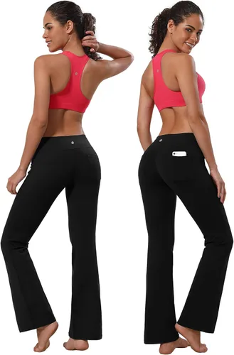 Vista 4 de BUBBLELIME - Pantalones deportivos de yoga para mujer con control de abdomen y 3 estilos básicos, piernas rectas más anchas en los tobillos