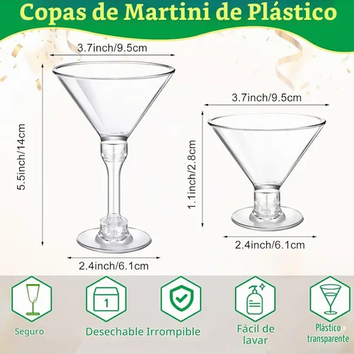 Vista 2 de 100 vasos de Martini de plástico desechables de 5 onzas, vasos de cóctel altos, mini vasos de plástico de Martini irrompibles, tazas de postre
