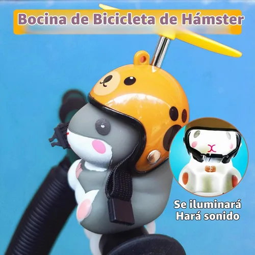 Vista 2 de wonuu Campana de bicicleta de pato con luz y casco, linda bocina de bicicleta de hámster, decoración de salpicadero, campanas de motocicleta