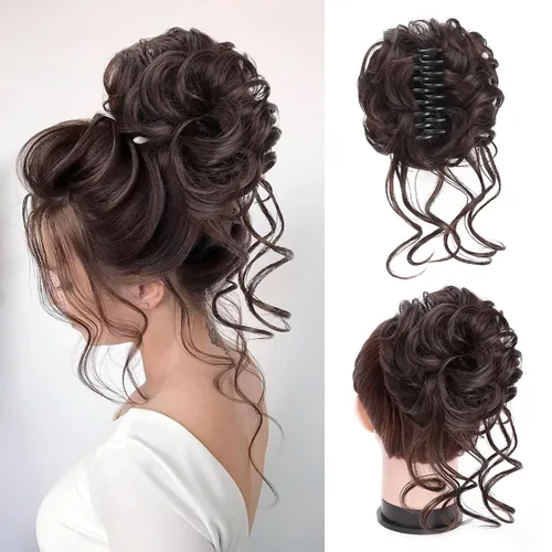 Vista 14 de Extensiones de cabello con clip de pinza para el cabello de moño, accesorios para el cabello para mujer, extensiones de cabello rizado