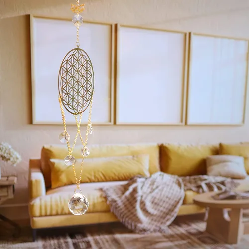 Vista 5 de Flower of Life - Atrapasoles de cristal, decoración de pared de geometría sagrada, adorno colgante decorativo para el hogar, oficina, jardín