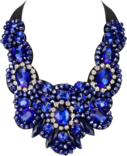 Vista 13 de Flyonce - Collar de diamantes de imitación con cuentas de cristal, collar tipo babero con cuentas gruesas, joyería para mujer Negro