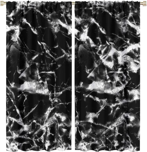 Vista 30 de Cortinas opacas con estampado abstracto de mármol en blanco y negro, para dormitorio, cafetería, comedor, oficina, sala de estar, cocina, 42 x 45