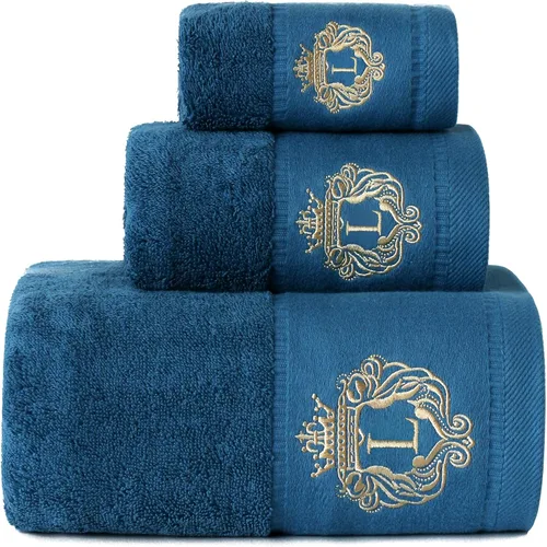 Vista 20 de Juego de toallas de baño de lujo súper suaves y altamente absorbentes de 100% algodón premium para regalos (Azul-A)