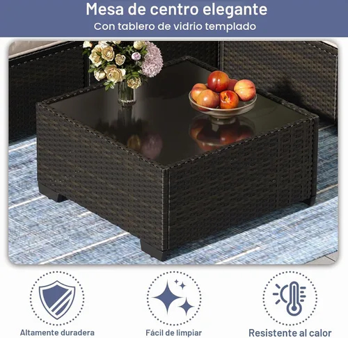 Vista 8 de JOYURE Juego de muebles de patio de 5 piezas, sofá de exterior con cojines impermeables, sofá de patio en forma de L de ratán y mesa auxiliar Gris