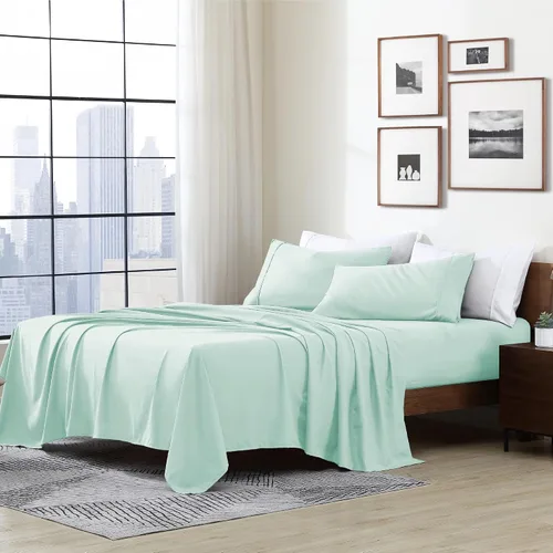 Vista 33 de Cathay Home Essentials Juego de sábanas de microfibra ultra suave, hipoalergénicas, resistentes a las arrugas, doble cepillado, color aguamarina Aqua