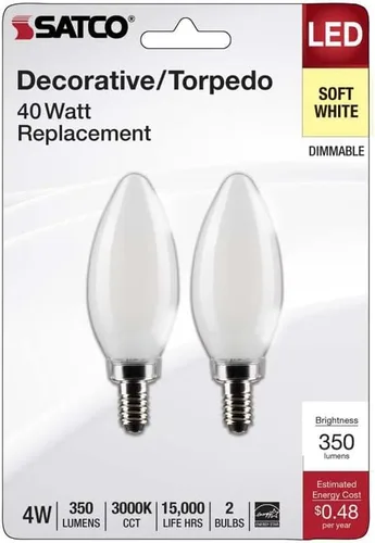 Vista 2 de Satco 21824-4B11/LED/930/FR/120V/E12/2CD Decorativa (S21824) Bombilla LED de punta roma