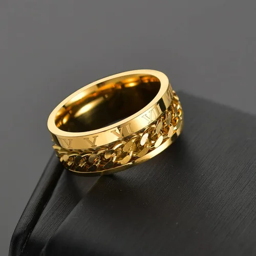 Vista 2 de liforlove Anillo giratorio de acero inoxidable con números romanos para aliviar el estrés rotación anillo para la ansiedad para hombres mujeres