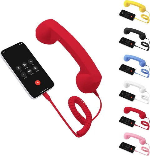 Vista 10 de Auricular retro para teléfono tipo C, teléfono retro con cable con micrófono y altavoz, receptor de teléfono clásico para teléfono celular