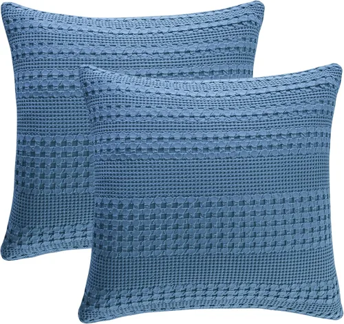 Vista 43 de PHF Fundas de almohada 100% algodón con tejido de gofre de 24 x 24 pulgadas, paquete de 2 fundas cuadradas para decoración elegante del hogar, sin