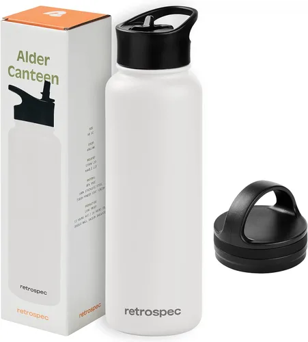 Vista 16 de Retrospec Botella de agua aislada de aliso con tapa de popote y tapa de asa, termo de acero inoxidable con boca ancha de doble pared aislada al