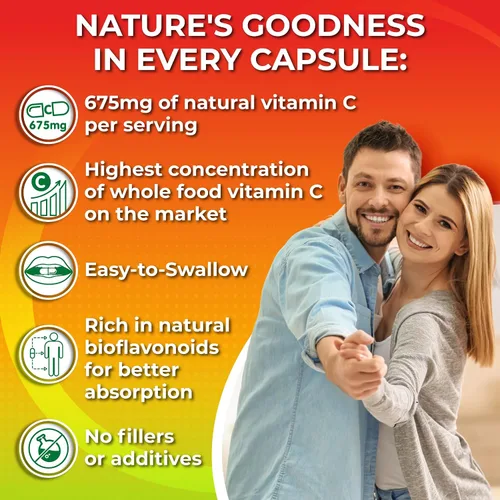 Vista 4 de Complejo de vitamina C de alimentos integrales, 1450 mg de bayas orgánicas, 675 mg de vitamina C por porción, antioxidante de alta potencia y apoyo
