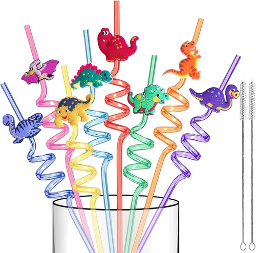 Vista 7 de Suministros reutilizables para fiesta de cumpleaños con tema de construcción - 16 piezas de pajitas de plástico para beber con temática