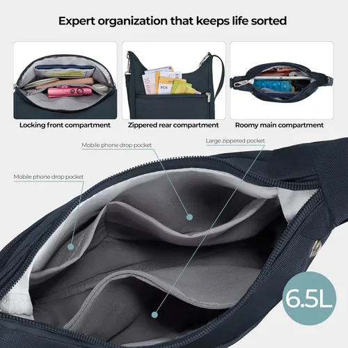 Vista 7 de Travelon Bolsa de mensajero esencial clásica antirrobo Negro