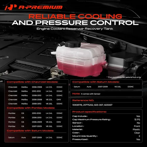 Vista 2 de A-Premium Tanque de depósito de recuperación de desbordamiento de refrigerante del motor [con tapa] Compatible con Chevy Malibu 2008-2012 y Pontiac