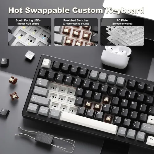 Vista 7 de YUNZII IF99 Teclado mecánico inalámbrico para juegos con pantalla LCD inteligente, QMKVIA BT2.4GUSB-C programable BT2.4GUSB-C montado en junta