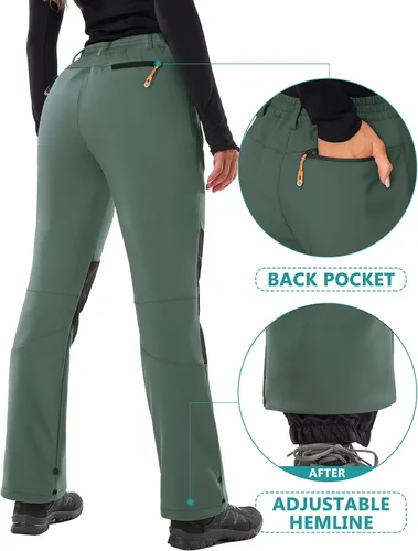 Vista 3 de IUGA Pantalones de nieve para mujer, impermeables, para senderismo, aislados, softshell, con forro polar, para snowboard, 4 bolsillos