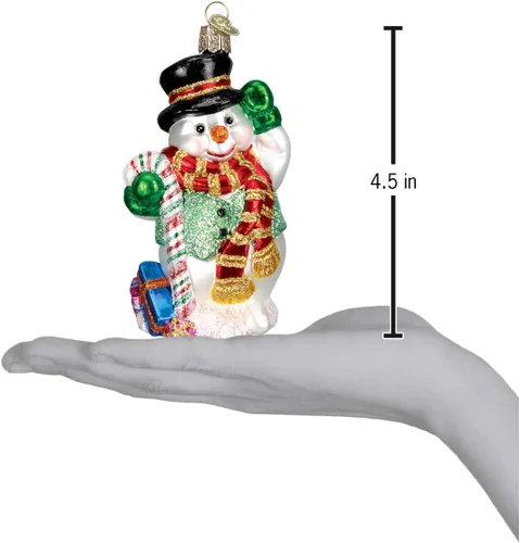 Vista 3 de Old World Christmas - Adorno de muñeco de nieve con bastón de caramelo hecho a mano, adorno de vidrio soplado para el árbol de Navidad, colección