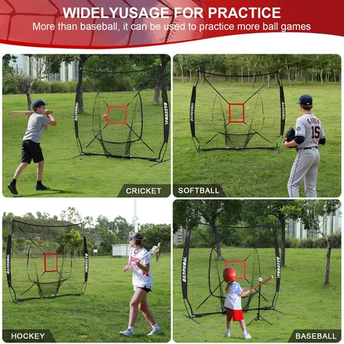 Vista 7 de BaseGoal Red de práctica de sóftbol de béisbol de 7 x 7 pies, respaldo de béisbol, con camiseta de bateo, para golpear lanzar, batear, atrapar