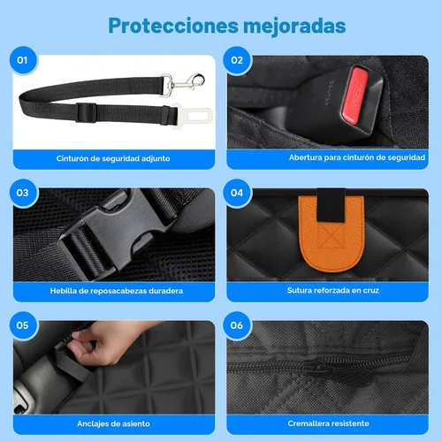 Vista 7 de Funda de Asiento de Coche para Perro para Asiento Trasero con Fondo Rígido, Extensor de Asiento Trasero Impermeable para Perros, Hamaca para Perros