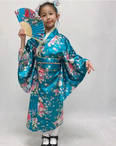 Vista 4 de Elibelle Bata de kimono tradicional japonesa para disfraz de niñas