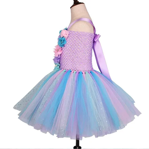 Vista 4 de Quenny Vestidos de princesa Ariel con diadema vestidos de tutú de estrella de mar de flores para niñas