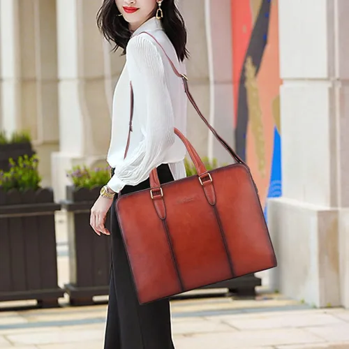 Vista 3 de Banuce Full Grains - Maletín de cuero italiano para mujer, bolsos y monederos de 14 pulgadas, bolsas de negocios para laptop, bolsa de trabajo