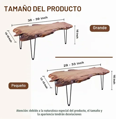 Vista 2 de Mesa de centro rústica, parte superior de madera de alcanfor maciza, borde
