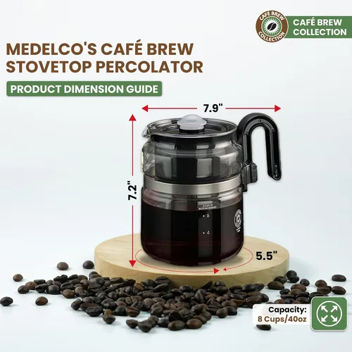 Vista 7 de Café Brew Collection Cafetera percoladora de vidrio de 8 tazas, percoladora de café de vidrio borosilicato, sin BPA, apta para lavavajillas