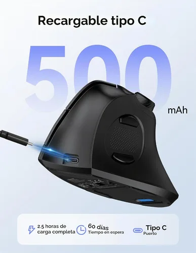Vista 4 de TECKNET Ratón Ergonómico, Ratón Inalámbrico Recargable Bluetooth (BT 5.0/5.0+2.4G), Ratón Vertical con Botón de Volumen, Clics Silenciosos, Ratones