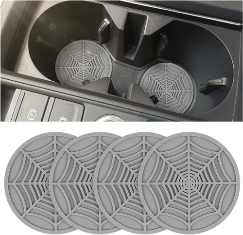 Vista 8 de BESULEN Portavasos para Automóvil, Paquete de 4 Alfombrillas Antideslizantes de PVC con Telaraña para Bebidas, Inserto Universal de 2.75 Pulgadas